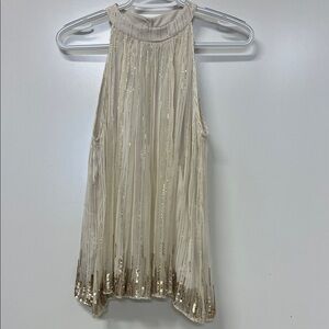Ranna Gill Halter Top, Sequins, Gold Metallic Threads, XS, Lined